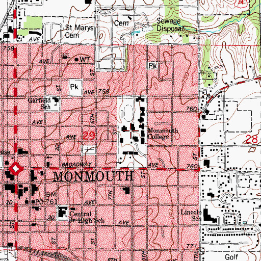 Topographic Map of Monmouth College, IL