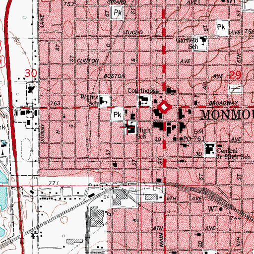 Topographic Map of Monmouth High School, IL