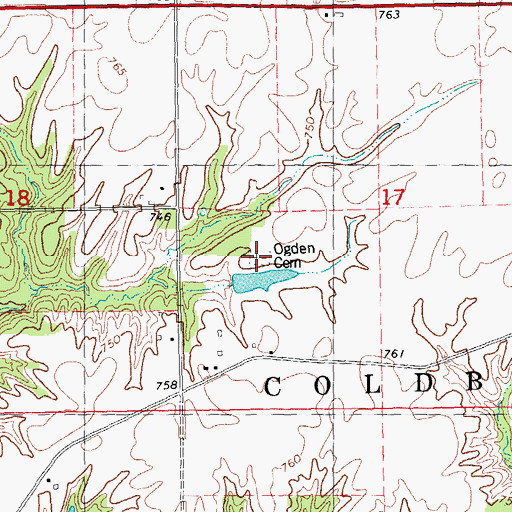 Topographic Map of Ogden Cemetery, IL