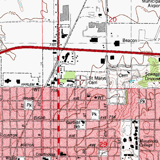 Topographic Map of Saint Mary's Cemetery, IL