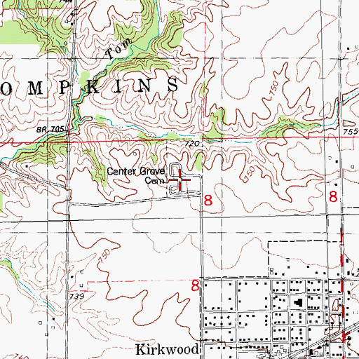 Topographic Map of Center Grove Cemetery, IL