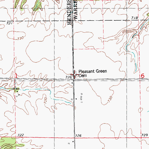 Topographic Map of Pleasant Green Cemetery, IL