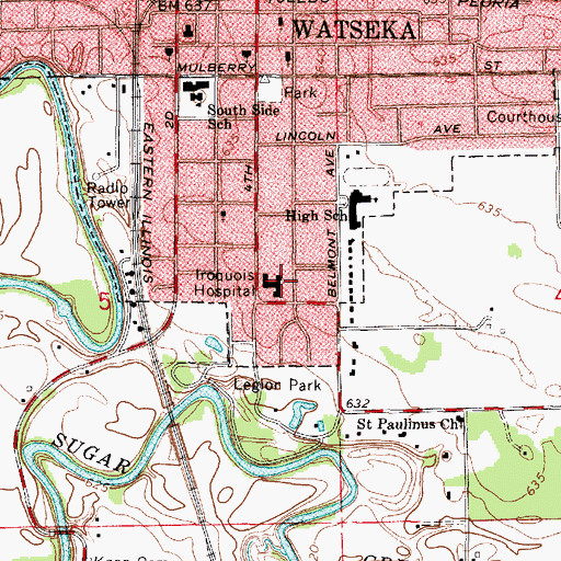 Topographic Map of Iroquois Memorial Hospital, IL