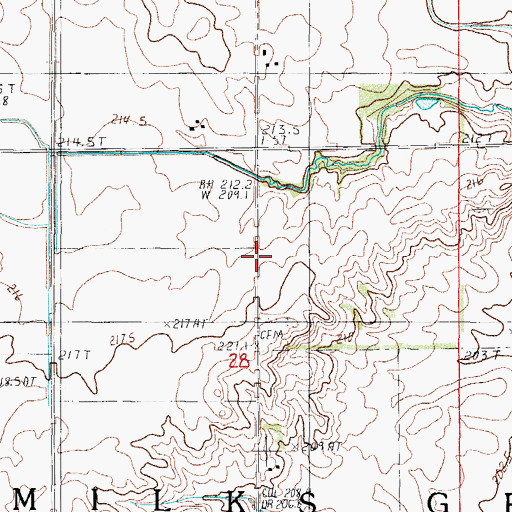 Topographic Map of Milks Grove Town Hall, IL