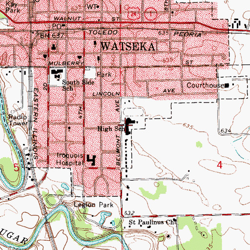 Topographic Map of Watseka High School, IL