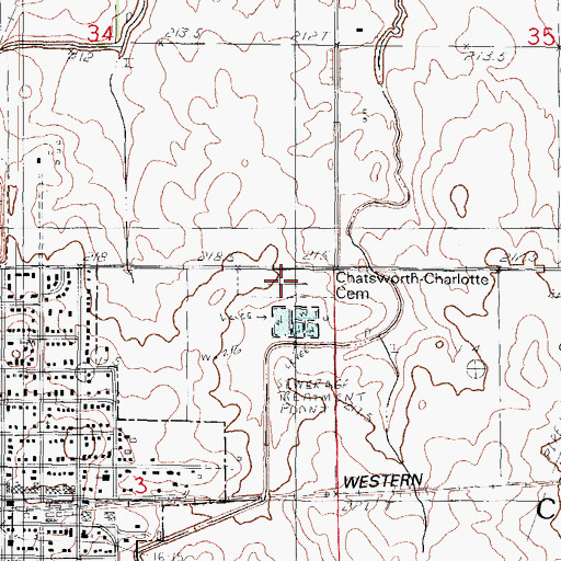 Topographic Map of Chatsworth-Charlotte Cemetery, IL
