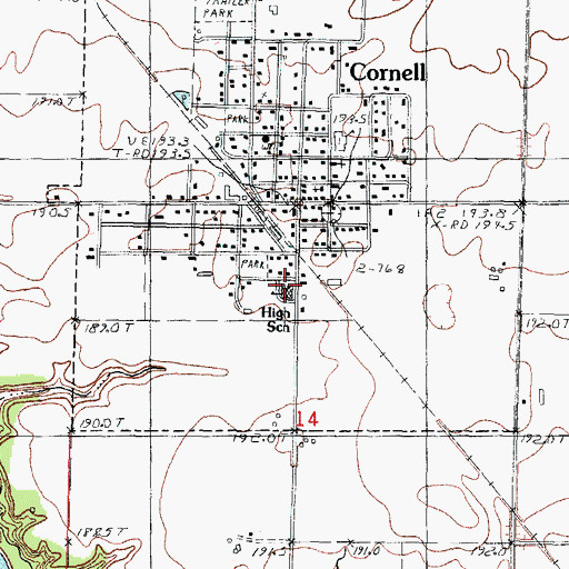 Topographic Map of Cornell High School (historical), IL