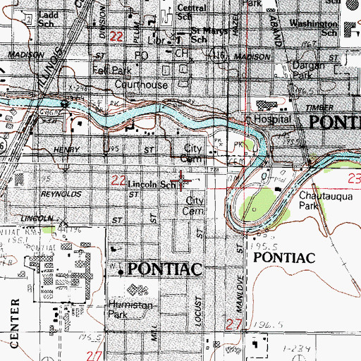 Topographic Map of Lincoln Elementary School, IL