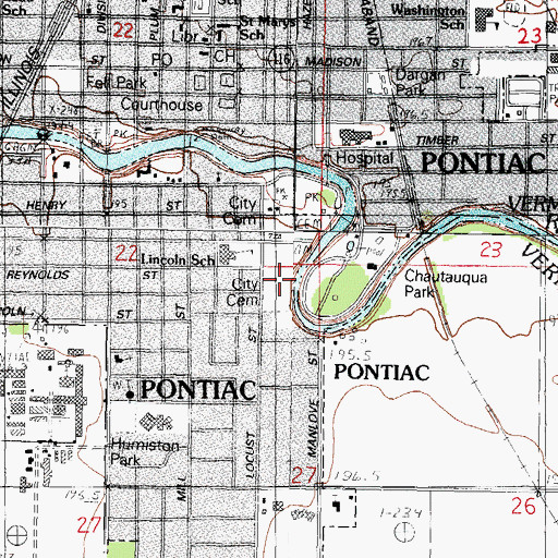 Topographic Map of Pontiac Southside Cemetery, IL