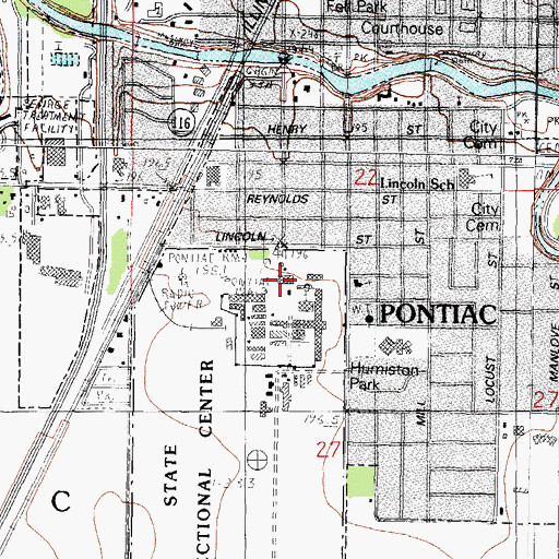 Topographic Map of Pontiac Correctional Center, IL