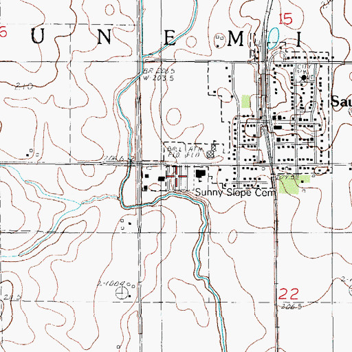Topographic Map of Sunny Slope Cemetery, IL