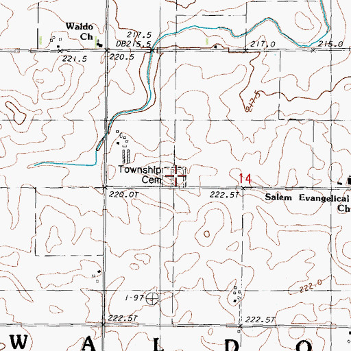 Topographic Map of Waldo Cemetery, IL