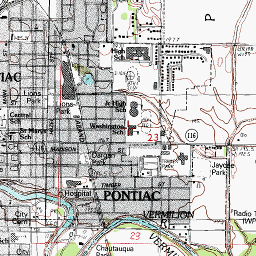 Topographic Map of Washington Elementary School, IL