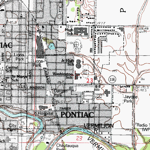 Topographic Map of Washington Elementary School, IL