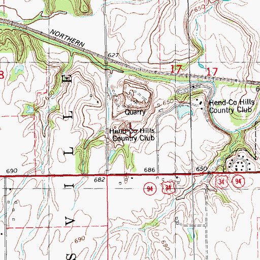 Topographic Map of Hend-Co Hills Country Club, IL