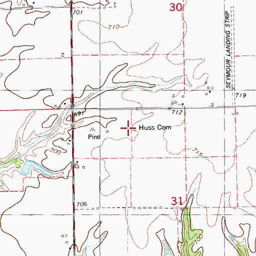 Topographic Map of Huss Cemetery, IL