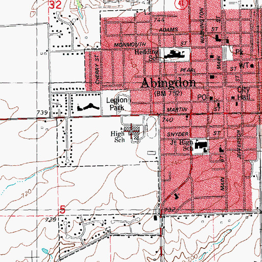 Topographic Map of Abingdon High School, IL
