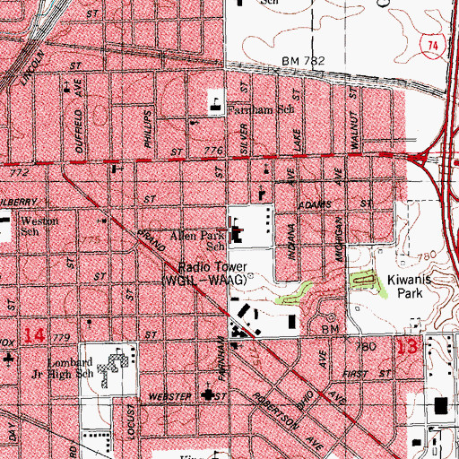 Topographic Map of Allen Park School, IL