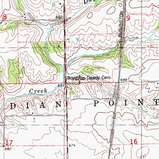 Topographic Map of Boydston-Dawdy Cemetery, IL