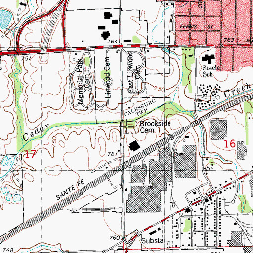 Topographic Map of Brookside Cemetery, IL