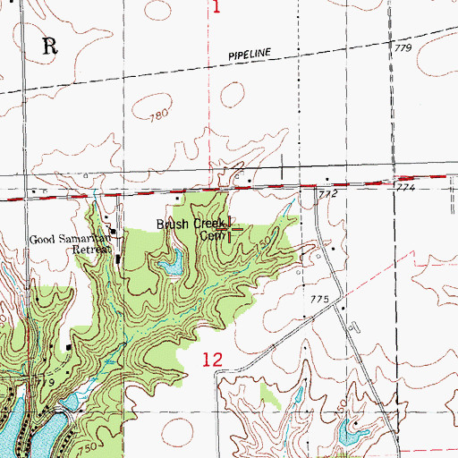 Topographic Map of Brush Creek Cemetery, IL