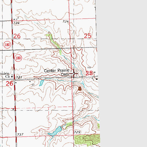 Topographic Map of Center Prairie Cemetery, IL