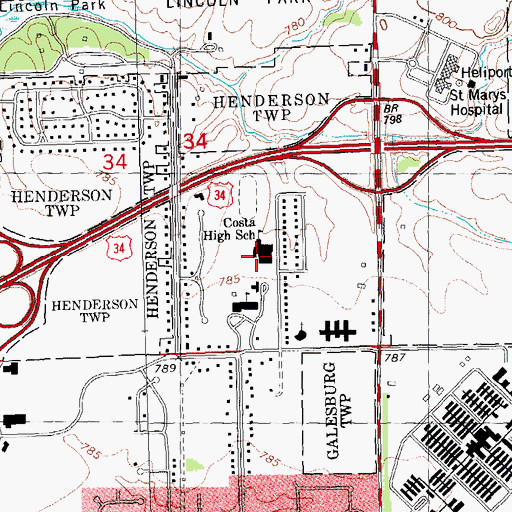 Topographic Map of Costa High School, IL