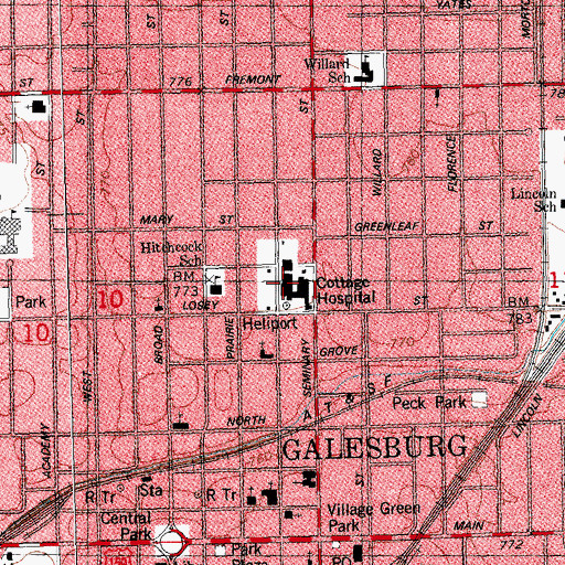 Topographic Map of Galesburg Cottage Hospital, IL