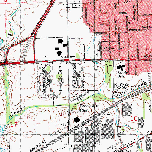 Topographic Map of East Linwood Cemetery, IL