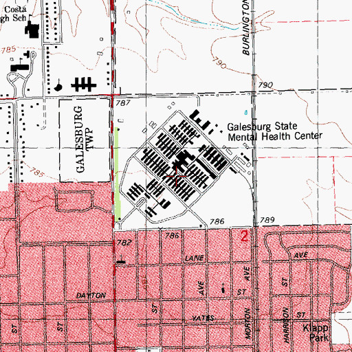 Topographic Map of Galesburg State Mental Health Center, IL