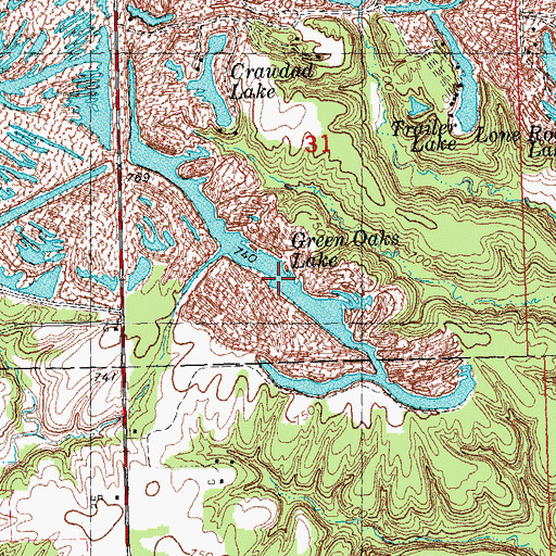 Topographic Map of Green Oaks Lake, IL