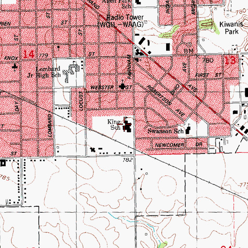 Topographic Map of King School, IL