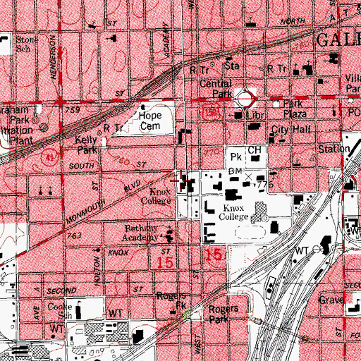 Topographic Map of Knox College, IL