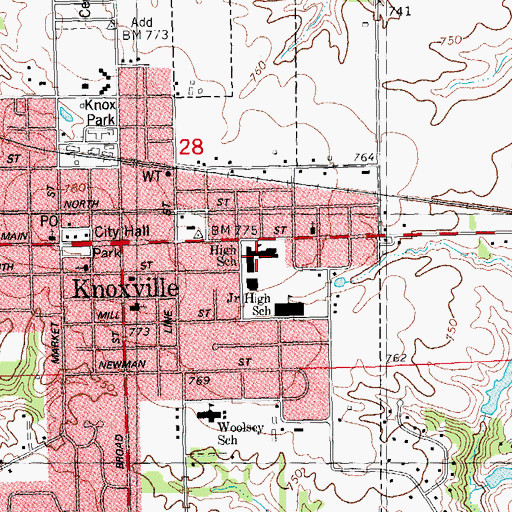 Topographic Map of Knoxville High School, IL