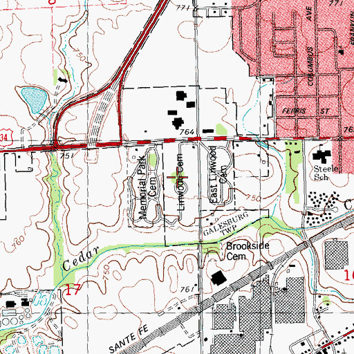 Topographic Map of Linwood Cemetery, IL