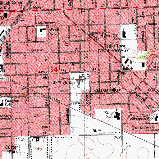 Topographic Map of Lombard Junior High School, IL