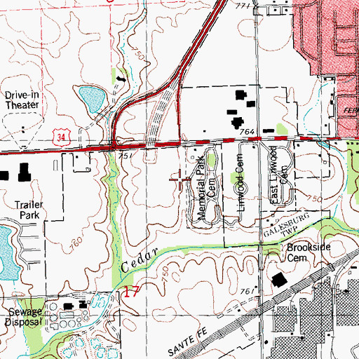 Topographic Map of Memorial Park Cemetery, IL