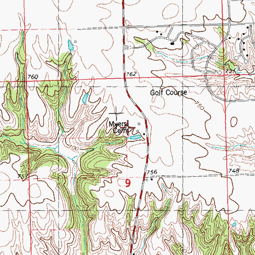 Topographic Map of Myers Cemetery, IL