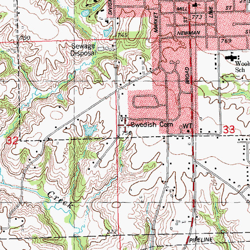 Topographic Map of Swedish Cemetery, IL