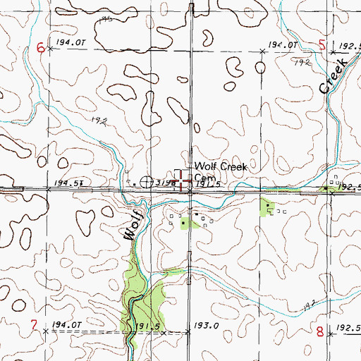 Topographic Map of Wolf Creek Cemetery, IL
