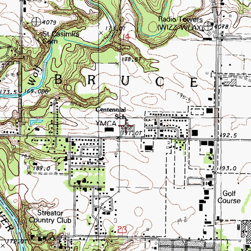 Topographic Map of Centennial Elementary School, IL