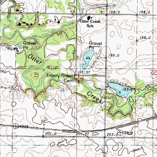 Topographic Map of Emery Green Cemetery, IL