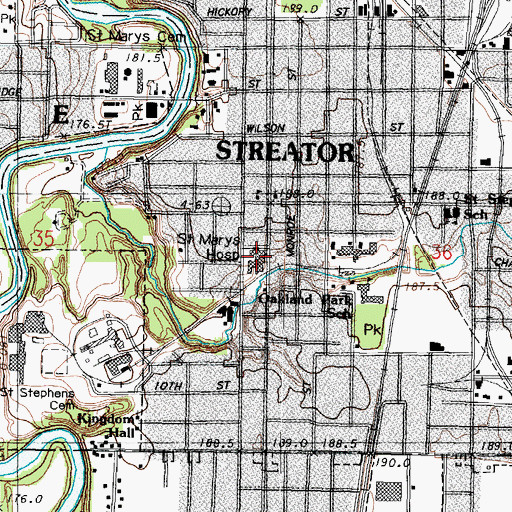 Topographic Map of Saint Marys Hospital, IL