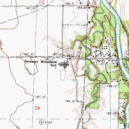 Topographic Map of Streator Woodland School, IL