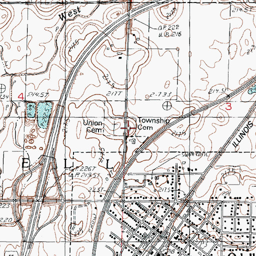 Topographic Map of Odell Cemetery, IL