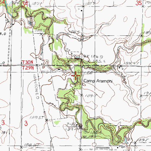 Topographic Map of Camp Aramoni, IL