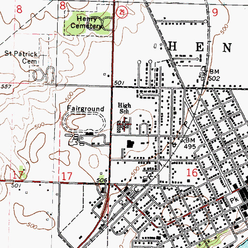 Topographic Map of Henry-Senachwine High School, IL