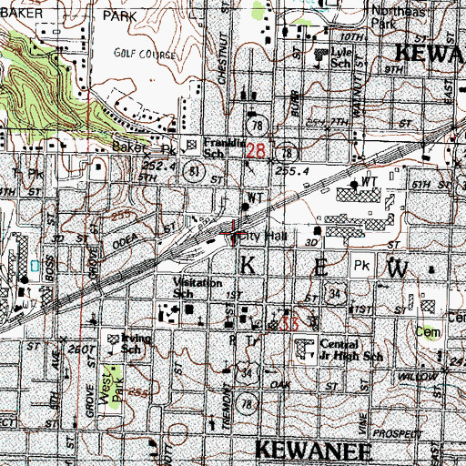 Topographic Map of Kewanee City Hall, IL