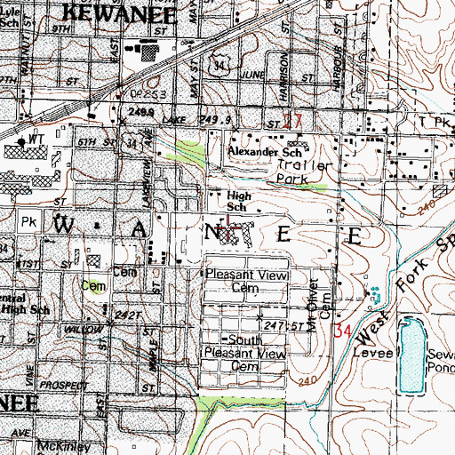 Topographic Map of Kewanee High School, IL