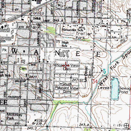Topographic Map of Pleasant View Cemetery, IL